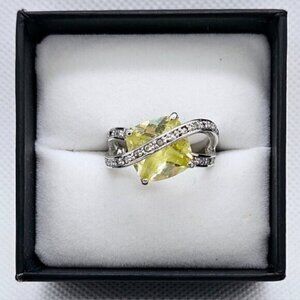 Yellow Simulant Sapphire Cable Silver Tone Fashion Ring